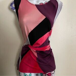 Purple Pink Black DKNY Blouse Scrunched Waist